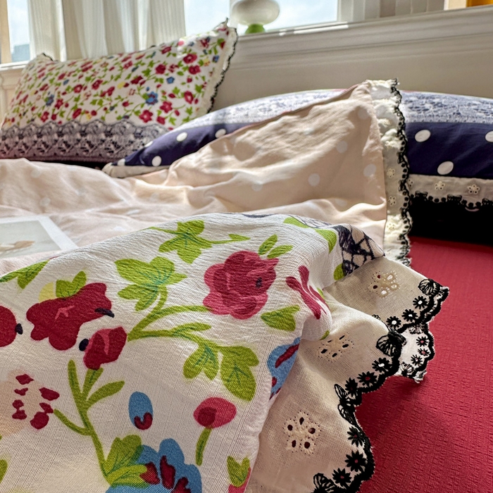 91家纺网 家纺一手货源 找家纺 花伞家居 2026新款蕾丝花边皱皱双层纱夏被四件套含买家秀 夏被-蕾丝碎花