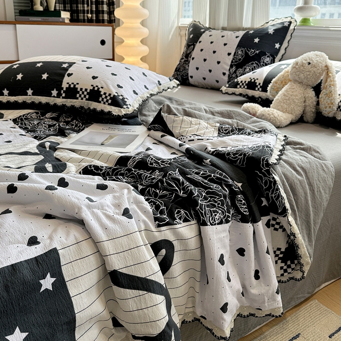 91家纺网 家纺一手货源 找家纺 花伞家居 2026新款蕾丝花边皱皱双层纱夏被四件套含买家秀 夏被-维壹