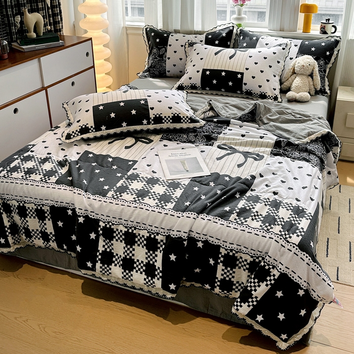 91家纺网 家纺一手货源 找家纺 花伞家居 2026新款蕾丝花边皱皱双层纱夏被四件套含买家秀 夏被-维壹