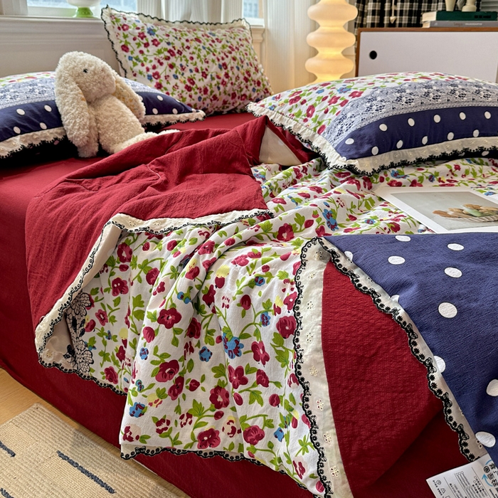 91家纺网 家纺一手货源 找家纺 花伞家居 2026新款蕾丝花边皱皱双层纱夏被四件套含买家秀 夏被-蕾丝碎花