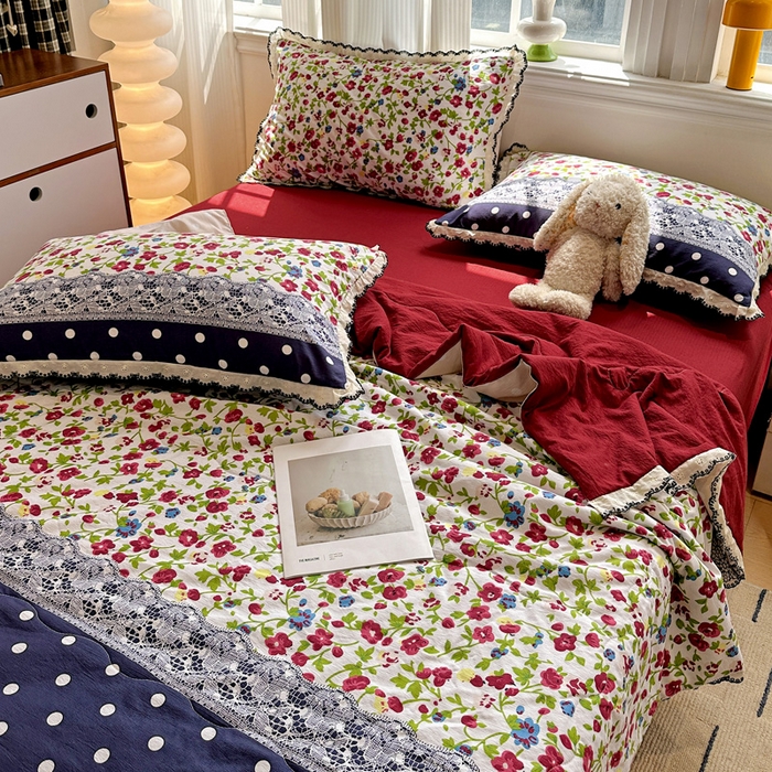 91家纺网 家纺一手货源 找家纺 花伞家居 2026新款蕾丝花边皱皱双层纱夏被四件套含买家秀 夏被-蕾丝碎花