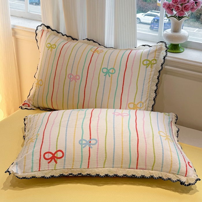 91家纺网 家纺一手货源 找家纺 花伞家居 2026新款蕾丝花边皱皱双层纱夏被四件套含买家秀 夏被-彩色可爱