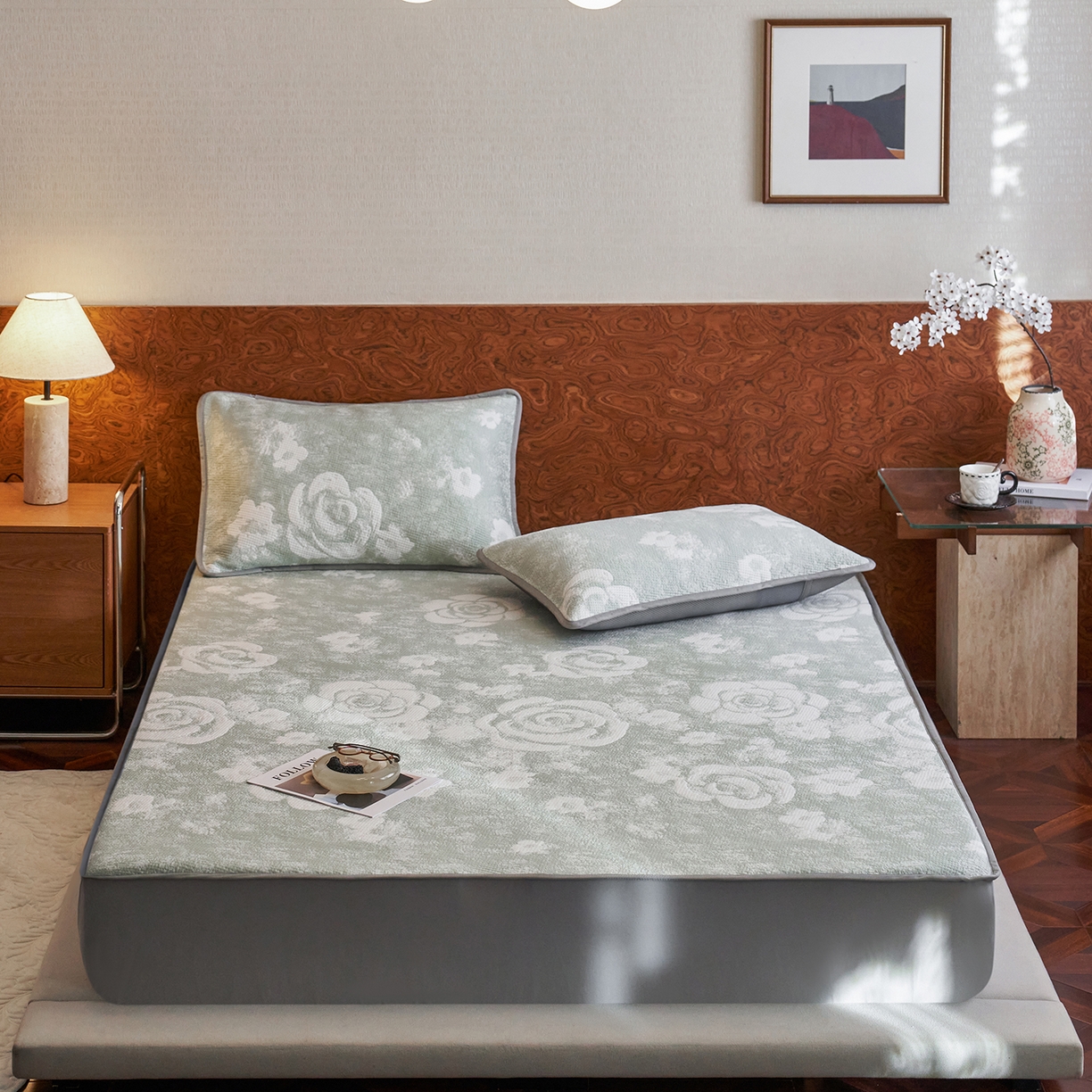 91家纺网 家纺一手货源 找家纺 （总）千朵森 2026新款花卉系列冰感提花款凉席三件套