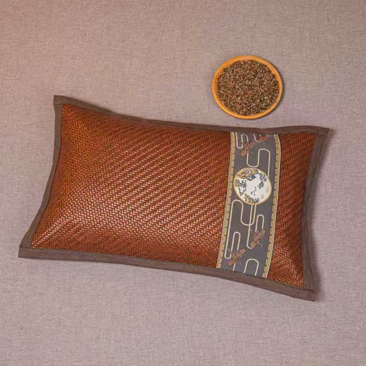 91家纺网 家纺一手货源 找家纺 （总）梦叶草 2026新款全荞麦壳枕头夏季冰丝藤席枕芯冰藤荞麦枕竹面竹条凉席枕枕头枕芯