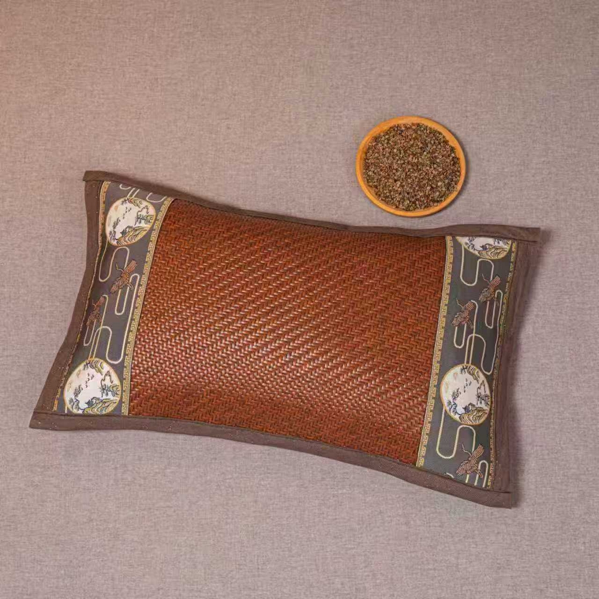 91家纺网 家纺一手货源 找家纺 （总）梦叶草 2026新款全荞麦壳枕头夏季冰丝藤席枕芯冰藤荞麦枕竹面竹条凉席枕枕头枕芯