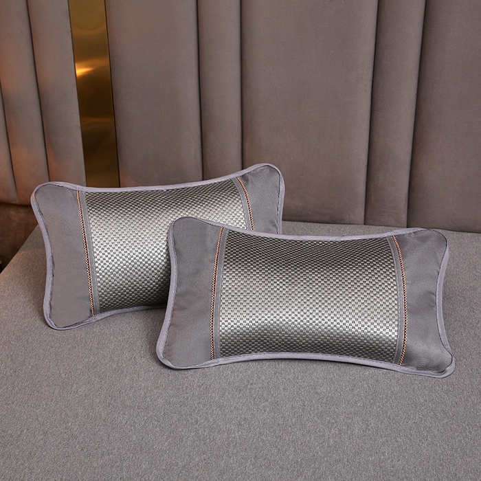 91家纺网 家纺一手货源 找家纺 梦叶草 2026新款全荞麦壳枕头夏季冰丝藤席枕芯冰藤荞麦枕竹面竹条凉席枕枕头枕芯 圆角冰藤荞麦枕-银色