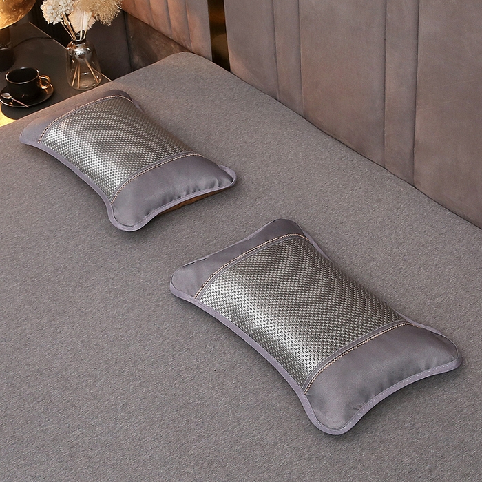 91家纺网 家纺一手货源 找家纺 梦叶草 2026新款全荞麦壳枕头夏季冰丝藤席枕芯冰藤荞麦枕竹面竹条凉席枕枕头枕芯 圆角冰藤荞麦枕-银色