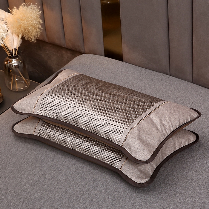 梦叶草 2026新款全荞麦壳枕头夏季冰丝藤席枕芯冰藤荞麦枕竹面竹条凉席枕枕头枕芯 圆角冰藤荞麦枕-米色