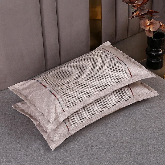 梦叶草 2026新款全荞麦壳枕头夏季冰丝藤席枕芯冰藤荞麦枕竹面竹条凉席枕枕头枕芯 直角冰藤荞麦枕-浅米色