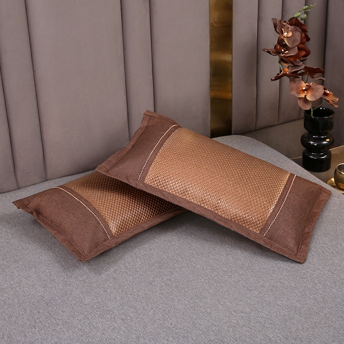 91家纺网 家纺一手货源 找家纺 梦叶草 2026新款全荞麦壳枕头夏季冰丝藤席枕芯冰藤荞麦枕竹面竹条凉席枕枕头枕芯 直角冰藤荞麦枕-咖色