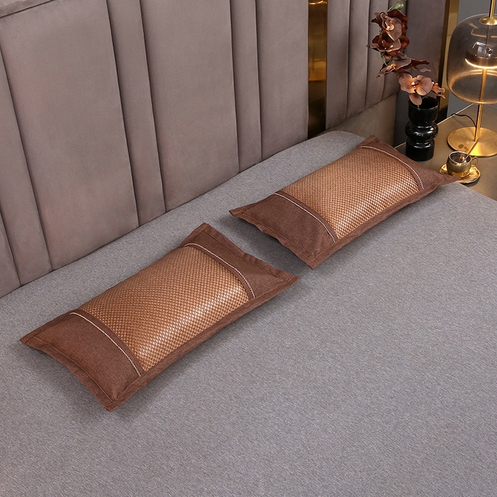 91家纺网 家纺一手货源 找家纺 梦叶草 2026新款全荞麦壳枕头夏季冰丝藤席枕芯冰藤荞麦枕竹面竹条凉席枕枕头枕芯 直角冰藤荞麦枕-咖色