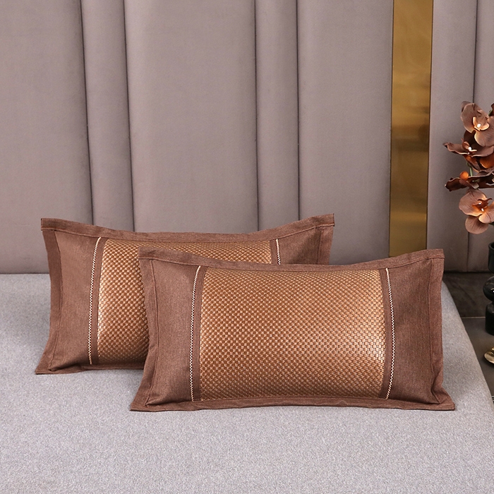 91家纺网 家纺一手货源 找家纺 梦叶草 2026新款全荞麦壳枕头夏季冰丝藤席枕芯冰藤荞麦枕竹面竹条凉席枕枕头枕芯 直角冰藤荞麦枕-咖色