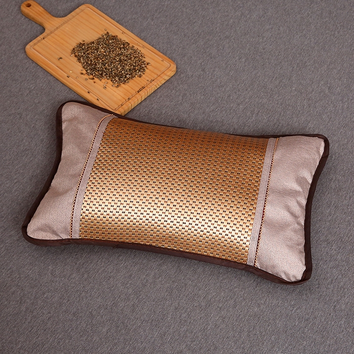 91家纺网 家纺一手货源 找家纺 梦叶草 2026新款全荞麦壳枕头夏季冰丝藤席枕芯冰藤荞麦枕竹面竹条凉席枕枕头枕芯 圆角冰藤荞麦枕-金色