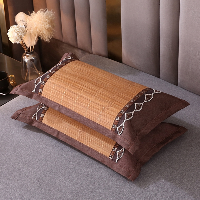 梦叶草 2026新款全荞麦壳枕头夏季冰丝藤席枕芯冰藤荞麦枕竹面竹条凉席枕枕头枕芯 直角竹席荞麦枕-浅咖色