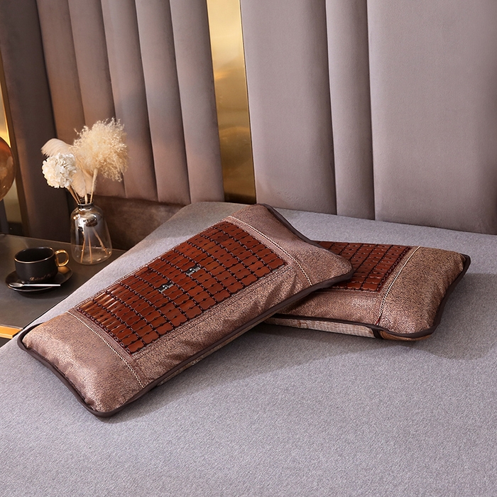 91家纺网 家纺一手货源 找家纺 梦叶草 2026新款全荞麦壳枕头夏季冰丝藤席枕芯冰藤荞麦枕竹面竹条凉席枕枕头枕芯 圆角麻将荞麦枕-咖色