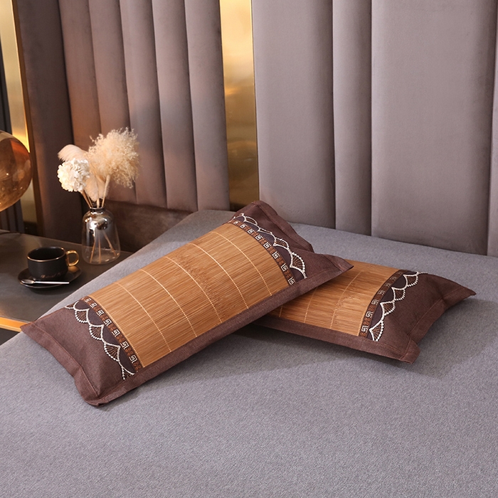 91家纺网 家纺一手货源 找家纺 梦叶草 2026新款全荞麦壳枕头夏季冰丝藤席枕芯冰藤荞麦枕竹面竹条凉席枕枕头枕芯 直角竹席荞麦枕-浅咖色