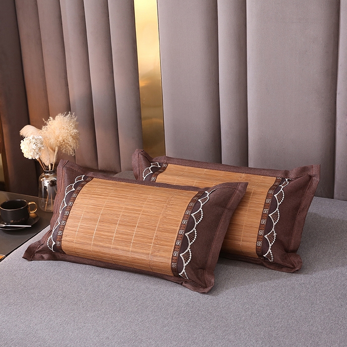 91家纺网 家纺一手货源 找家纺 梦叶草 2026新款全荞麦壳枕头夏季冰丝藤席枕芯冰藤荞麦枕竹面竹条凉席枕枕头枕芯 直角竹席荞麦枕-浅咖色