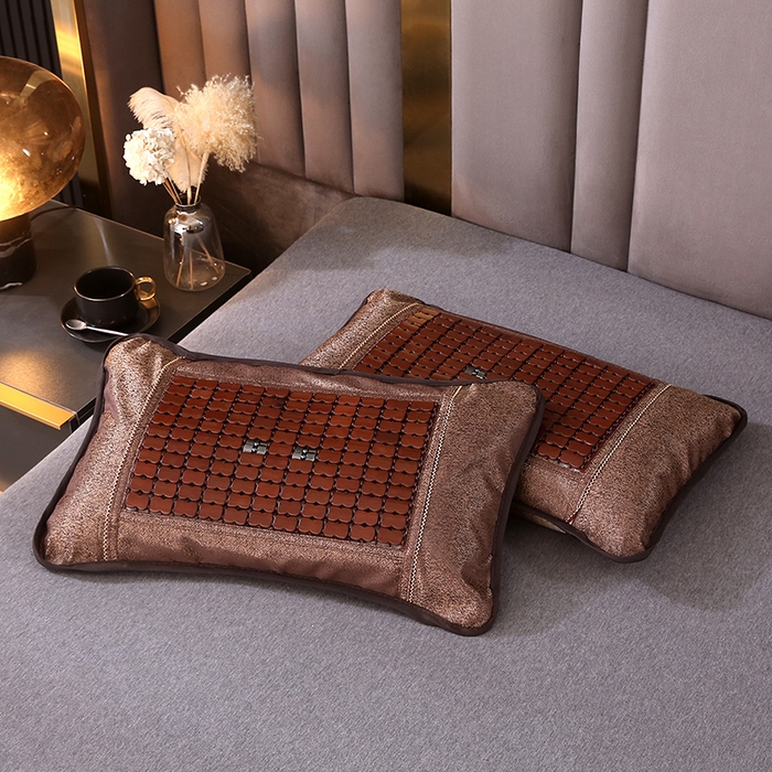 91家纺网 家纺一手货源 找家纺 梦叶草 2026新款全荞麦壳枕头夏季冰丝藤席枕芯冰藤荞麦枕竹面竹条凉席枕枕头枕芯 圆角麻将荞麦枕-咖色