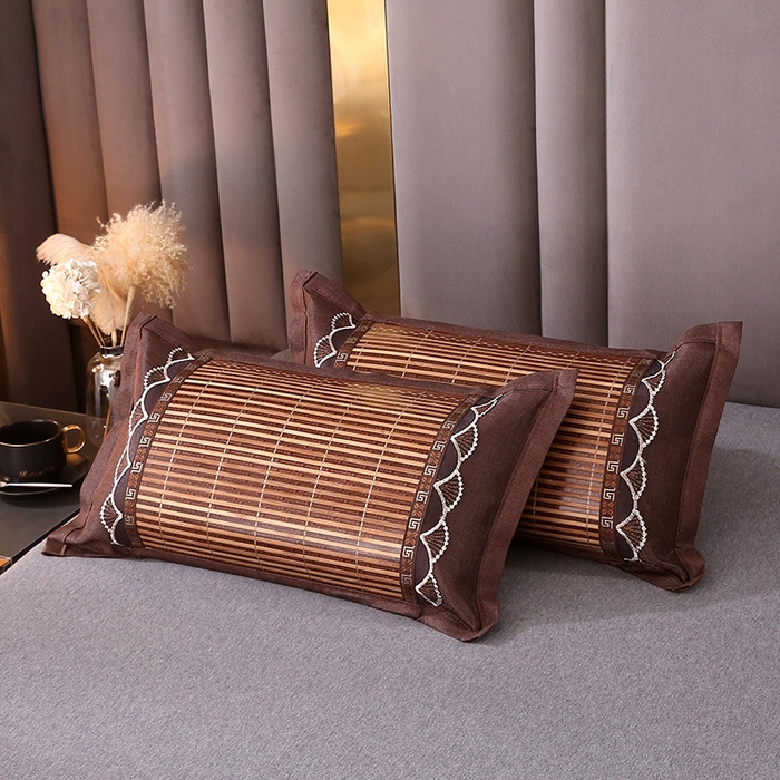 91家纺网 家纺一手货源 找家纺 梦叶草 2026新款全荞麦壳枕头夏季冰丝藤席枕芯冰藤荞麦枕竹面竹条凉席枕枕头枕芯 直角竹席荞麦枕-深咖色