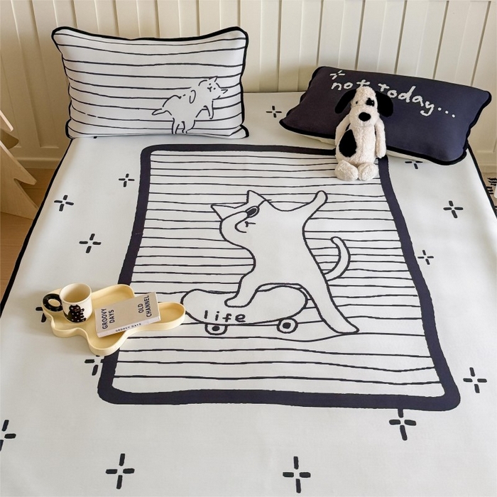 91家纺网 家纺一手货源 找家纺 顾里家纺 2026新款Chic风冰感纤维软席席子凉席 滑板猫