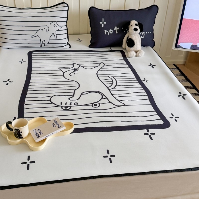 91家纺网 家纺一手货源 找家纺 顾里家纺 2026新款Chic风冰感纤维软席席子凉席 滑板猫