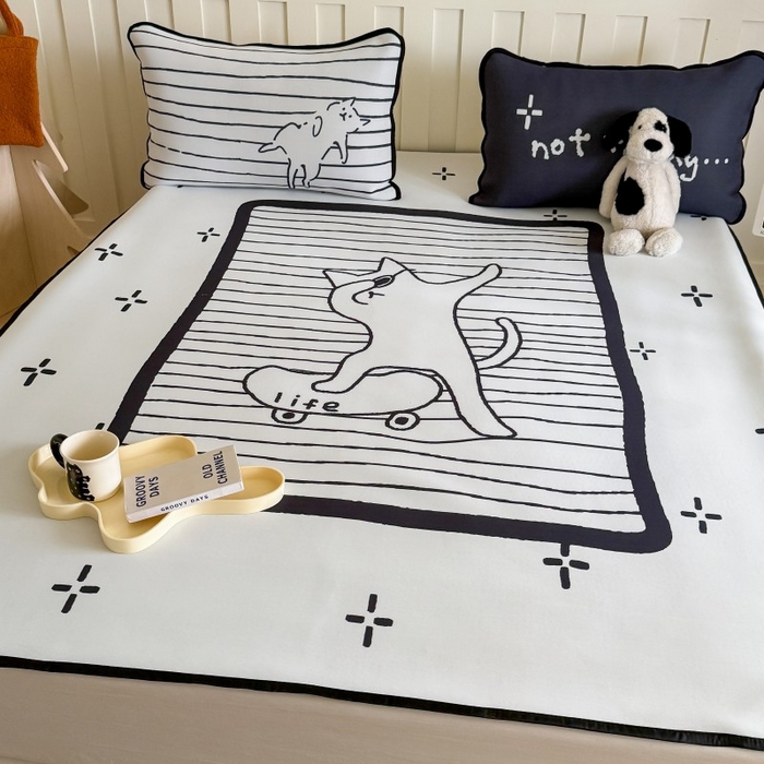 91家纺网 家纺一手货源 找家纺 顾里家纺 2026新款Chic风冰感纤维软席席子凉席 滑板猫