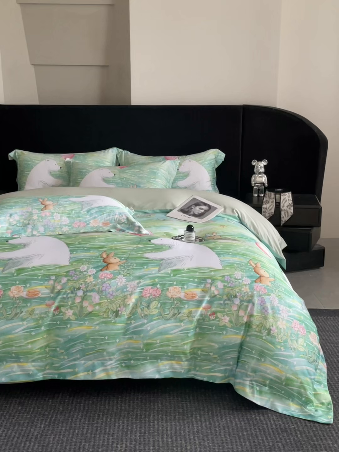91家纺网 家纺一手货源 找家纺 置顶家纺 2026新款数码印花大版双面水洗天丝四件套 熊宝