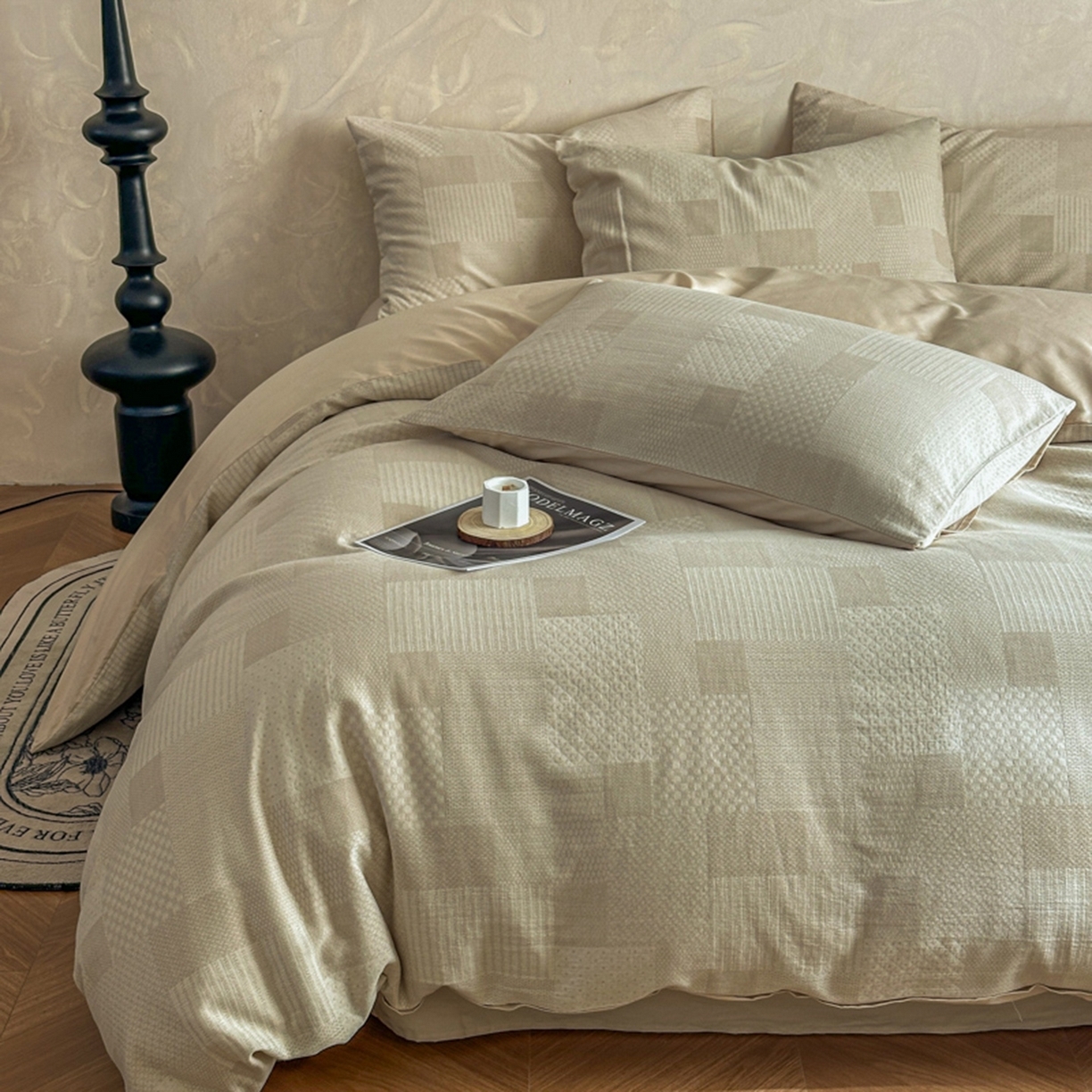 91家纺网 家纺一手货源 找家纺 （总）田野 2026新款全棉水洗提花三层纱四件套