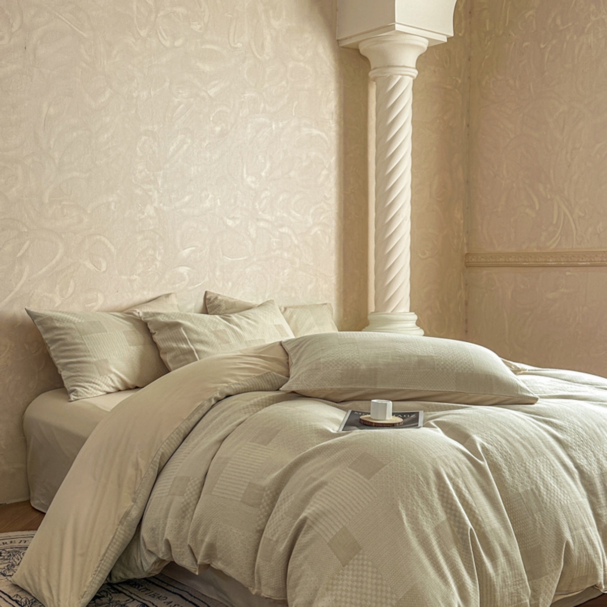 91家纺网 家纺一手货源 找家纺 （总）田野 2026新款全棉水洗提花三层纱四件套