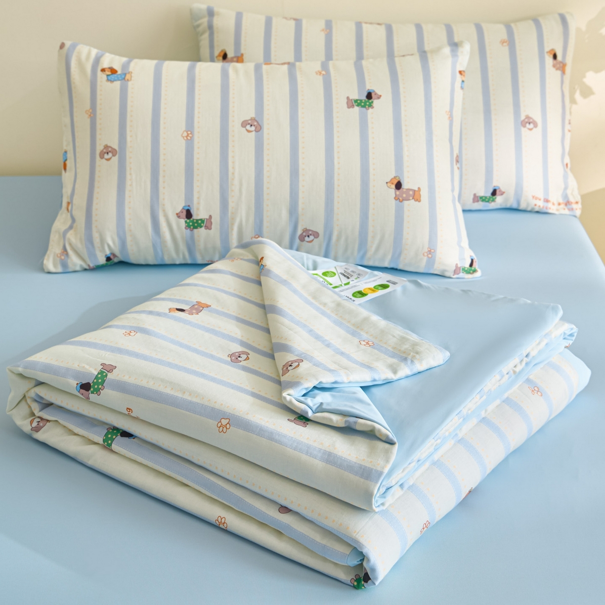 宜代光年 2026春夏新款全棉双层纱凉感夏被夏凉被空调被 条纹小狗