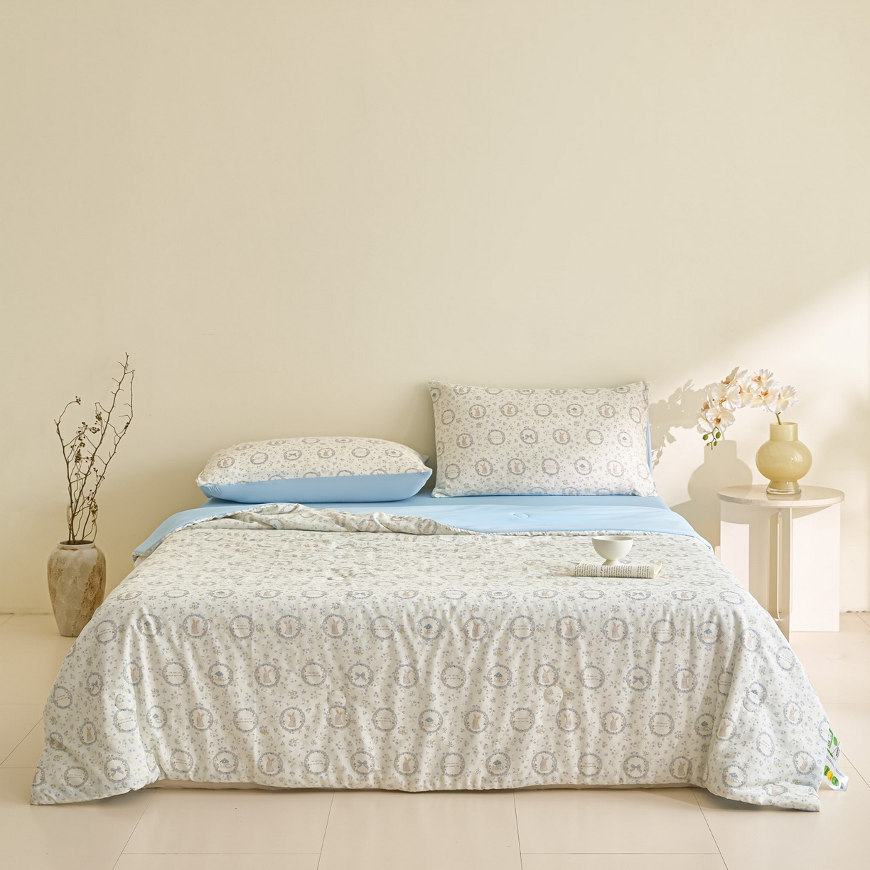 91家纺网 家纺一手货源 找家纺 宜代光年 2026春夏新款全棉双层纱凉感夏被夏凉被空调被 晴空小兔