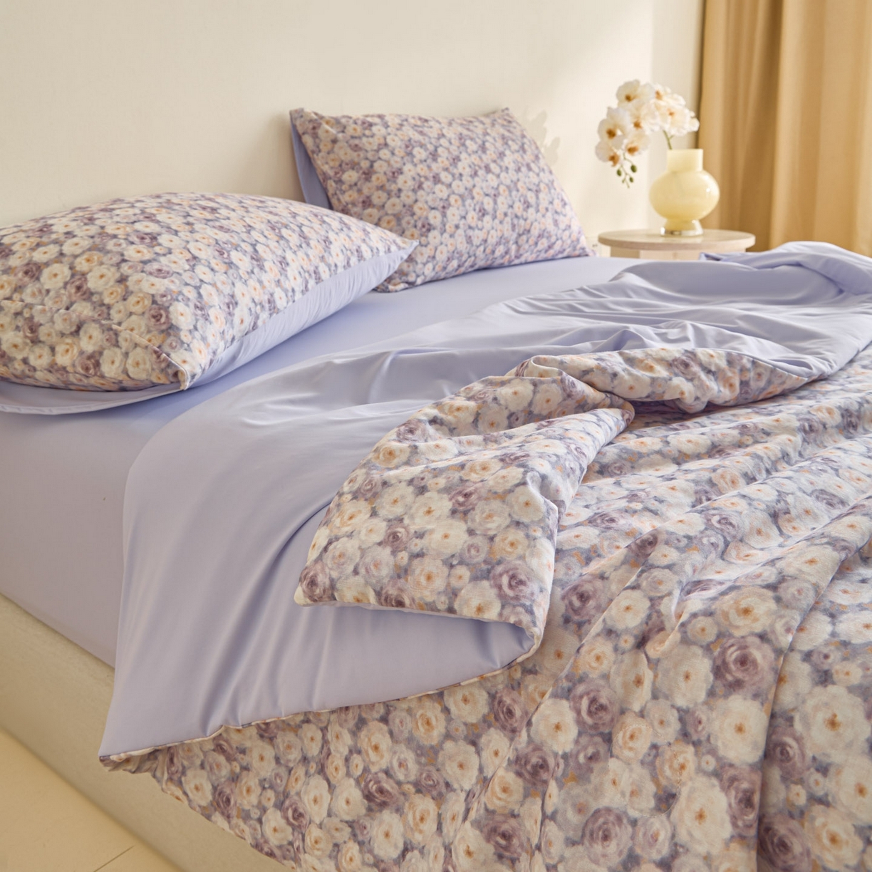 91家纺网 家纺一手货源 找家纺 宜代光年 2026春夏新款全棉双层纱凉感夏被夏凉被空调被 紫雾蔷薇