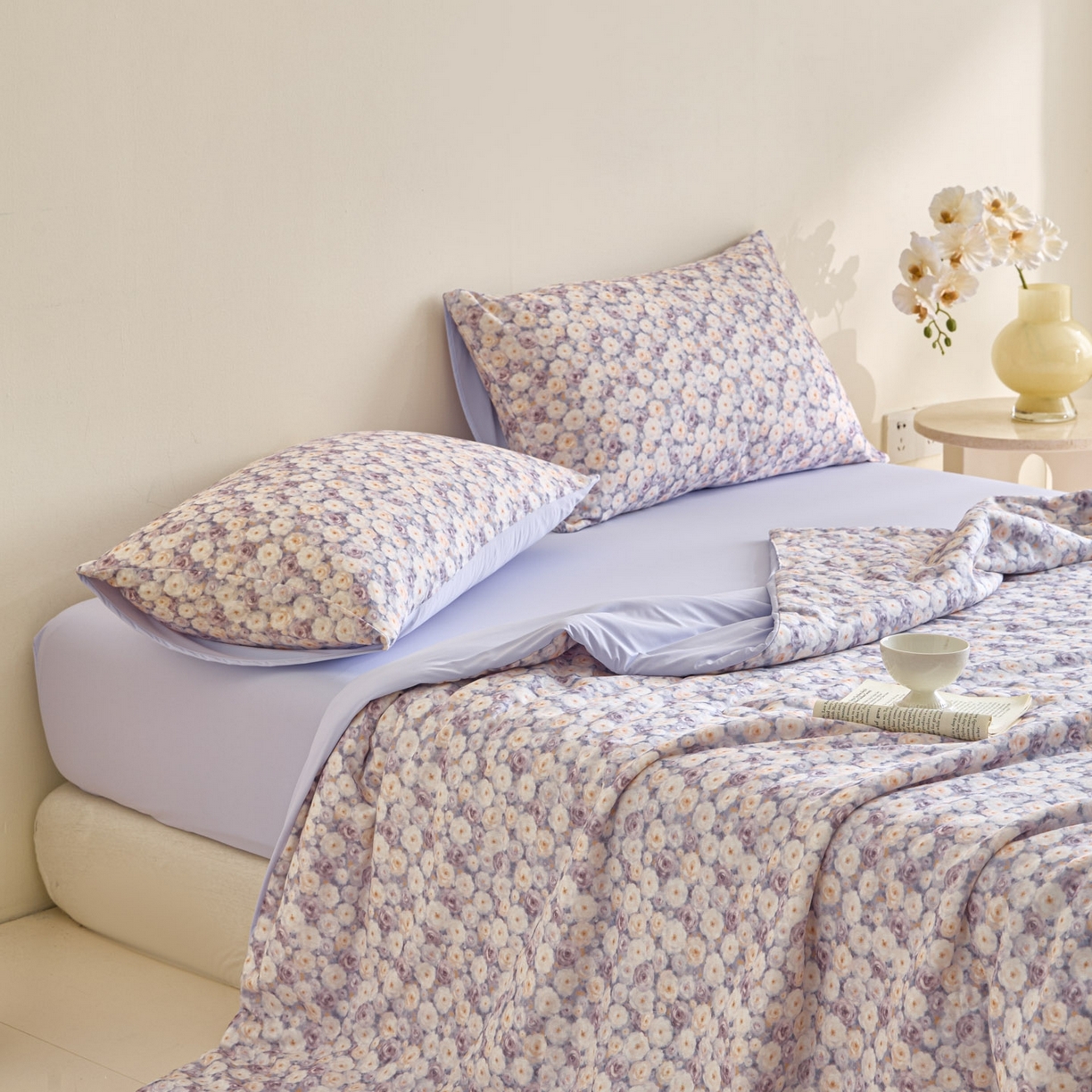 91家纺网 家纺一手货源 找家纺 宜代光年 2026春夏新款全棉双层纱凉感夏被夏凉被空调被 紫雾蔷薇