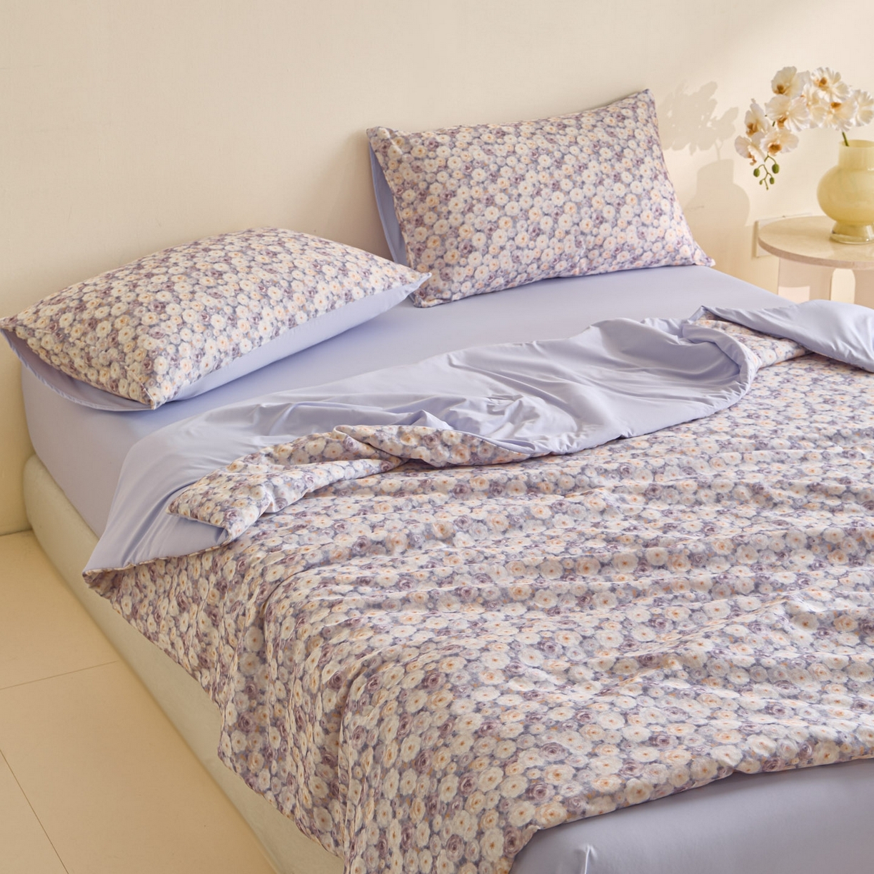 91家纺网 家纺一手货源 找家纺 宜代光年 2026春夏新款全棉双层纱凉感夏被夏凉被空调被 紫雾蔷薇