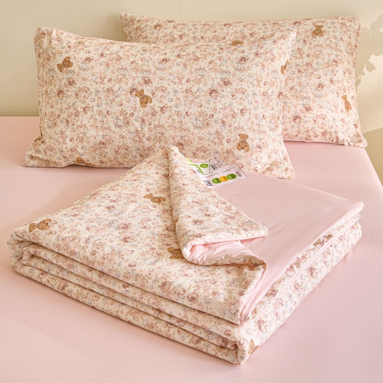 宜代光年 2026春夏新款全棉双层纱凉感夏被夏凉被空调被 森系小熊-粉