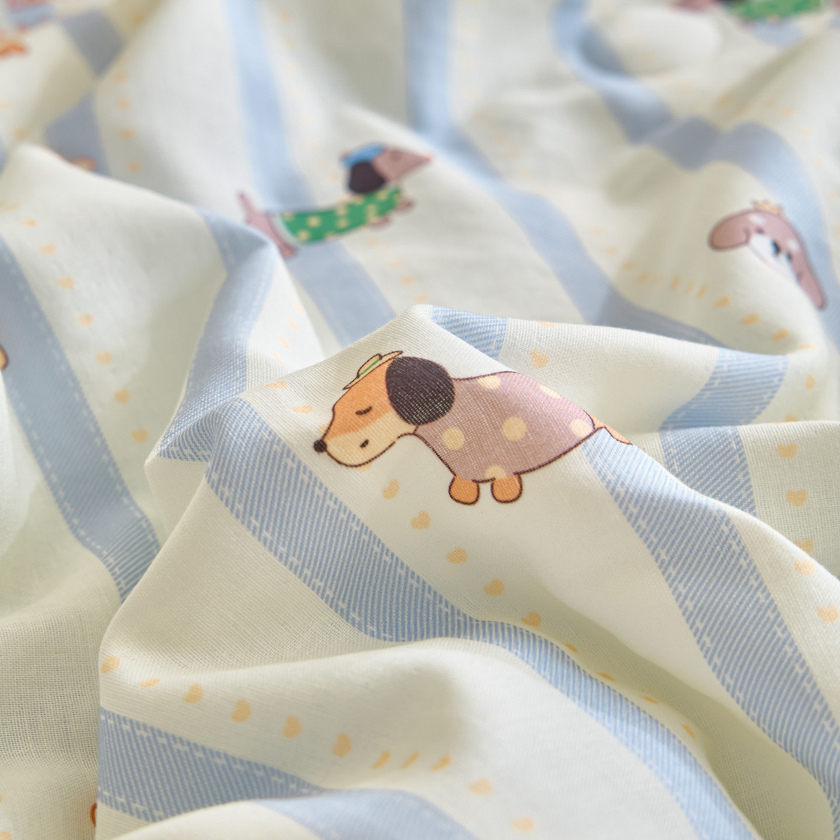 91家纺网 家纺一手货源 找家纺 宜代光年 2026春夏新款全棉双层纱凉感夏被夏凉被空调被 条纹小狗