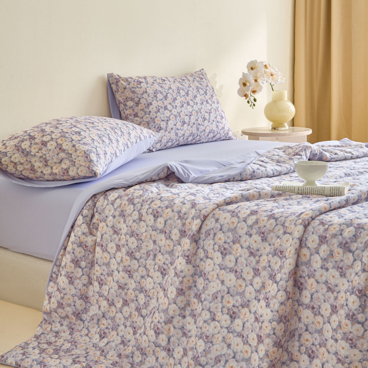 91家纺网 家纺一手货源 找家纺 宜代光年 2026春夏新款全棉双层纱凉感夏被夏凉被空调被 紫雾蔷薇