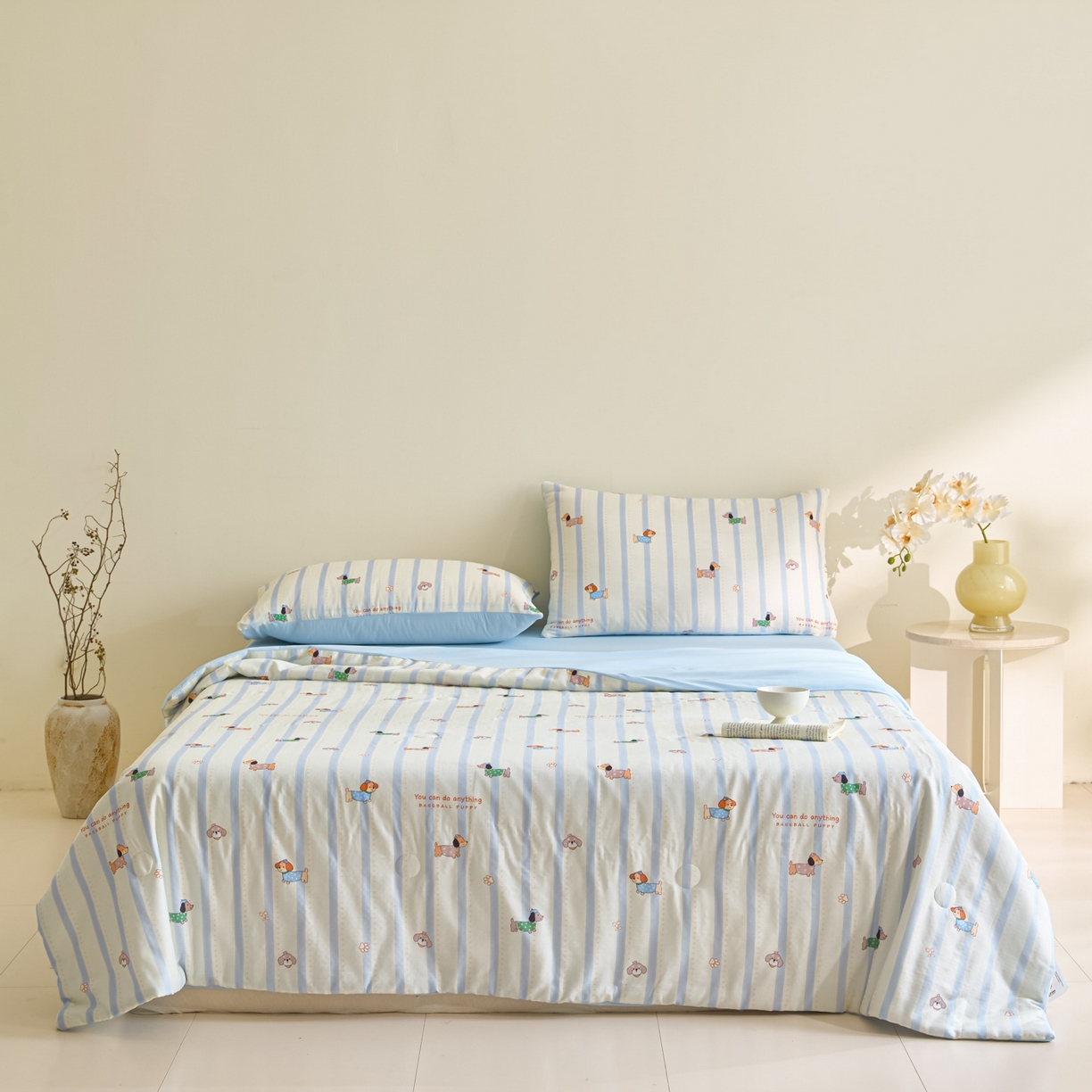 91家纺网 家纺一手货源 找家纺 宜代光年 2026春夏新款全棉双层纱凉感夏被夏凉被空调被 条纹小狗