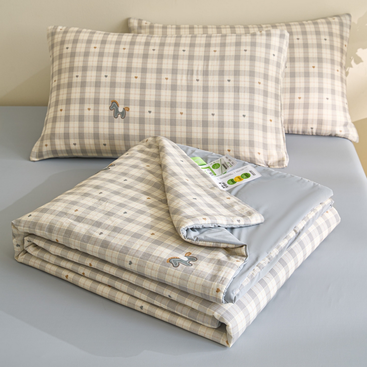 宜代光年 2026春夏新款全棉双层纱凉感夏被夏凉被空调被 奶杏格调