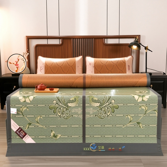 91家纺网 家纺一手货源 找家纺 （总）思雅庭 2026新款艾草宽边绣花驱蚊席凉席竹席