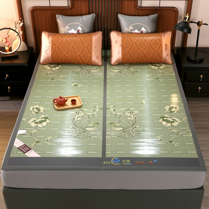 91家纺网 家纺一手货源 找家纺 （总）思雅庭 2026新款艾草宽边绣花驱蚊席凉席竹席