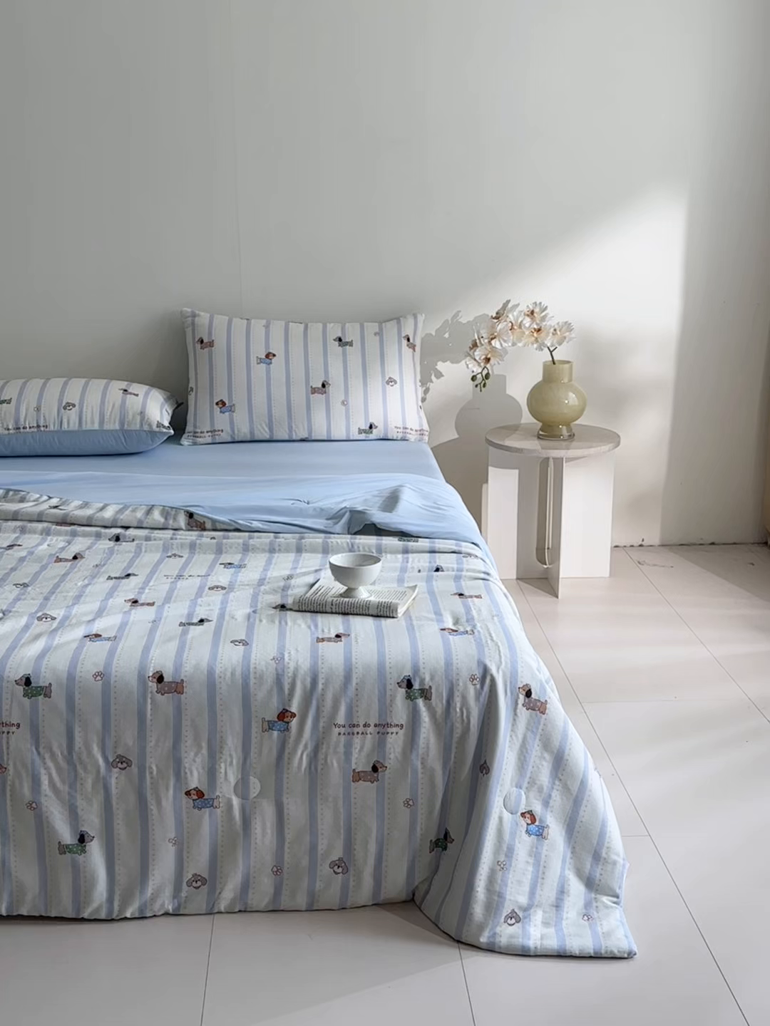 91家纺网 家纺一手货源 找家纺 宜代光年 2026春夏新款全棉双层纱凉感夏被夏凉被空调被 条纹小狗