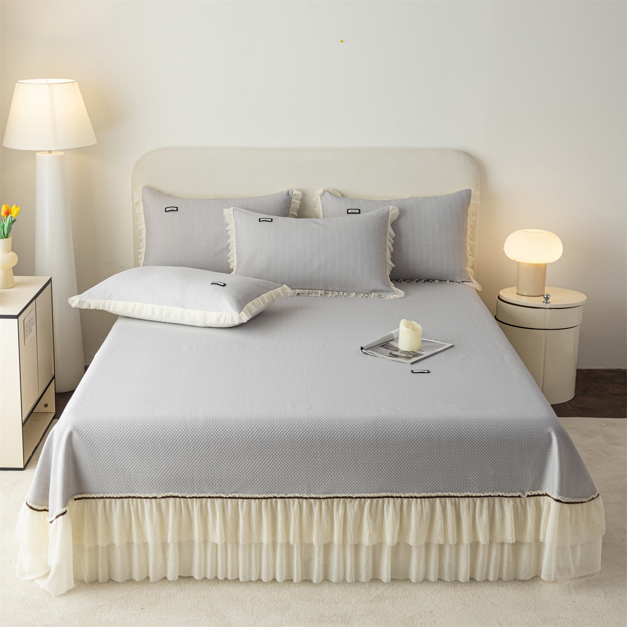 91家纺网 家纺一手货源 找家纺 （总）赛丽雅 2026春夏新款480克A类PE聚乙烯提花冰豆豆凉感床裙款凉席三件套席子空调软席