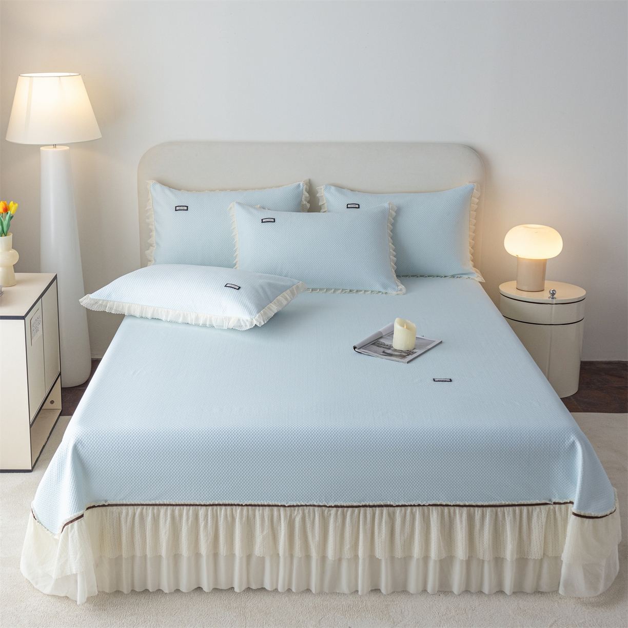 91家纺网 家纺一手货源 找家纺 （总）赛丽雅 2026春夏新款480克A类PE聚乙烯提花冰豆豆凉感床裙款凉席三件套席子空调软席