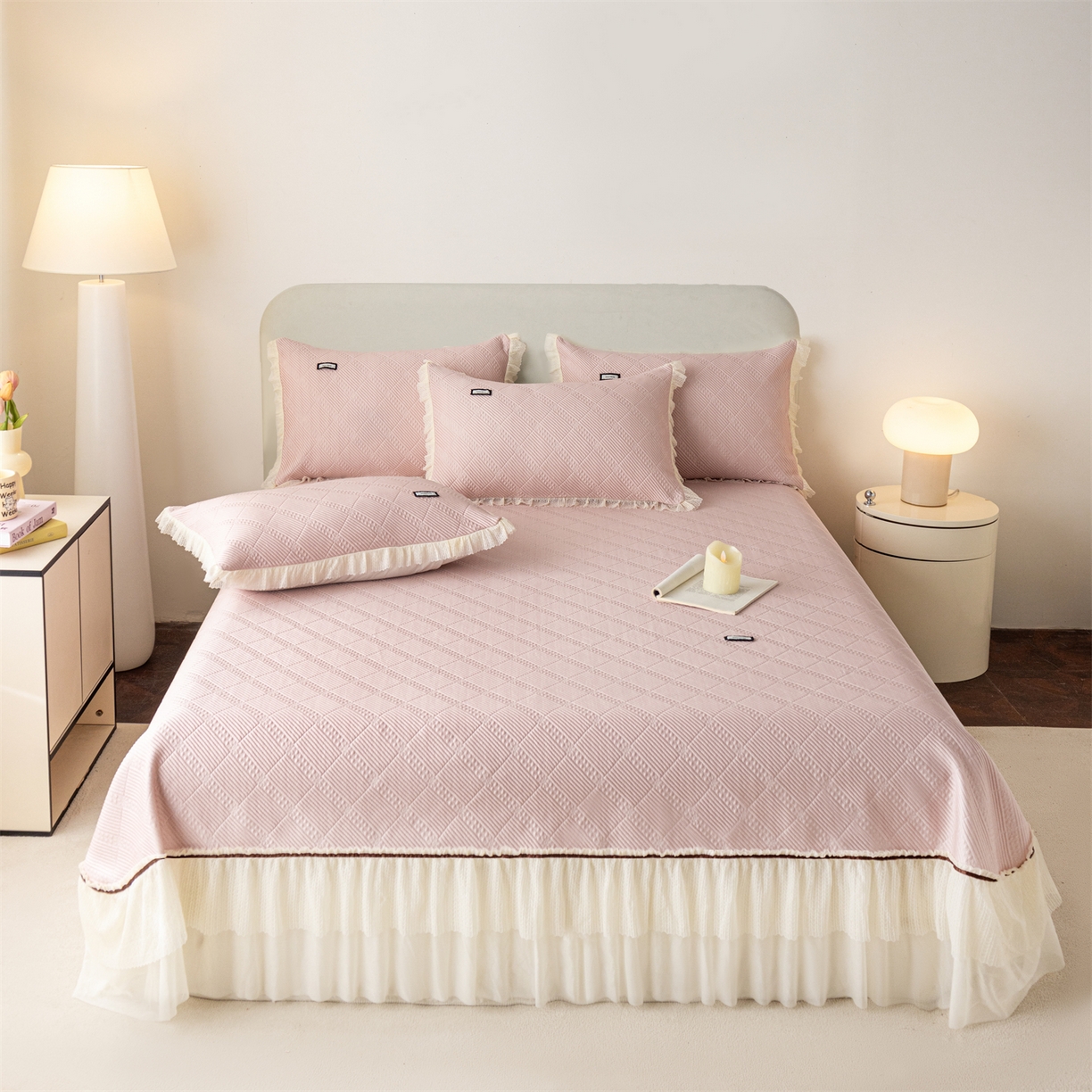 91家纺网 家纺一手货源 找家纺 （总）赛丽雅 2026春夏新款480克A类PE聚乙烯提花冰豆豆凉感床裙款凉席三件套席子空调软席