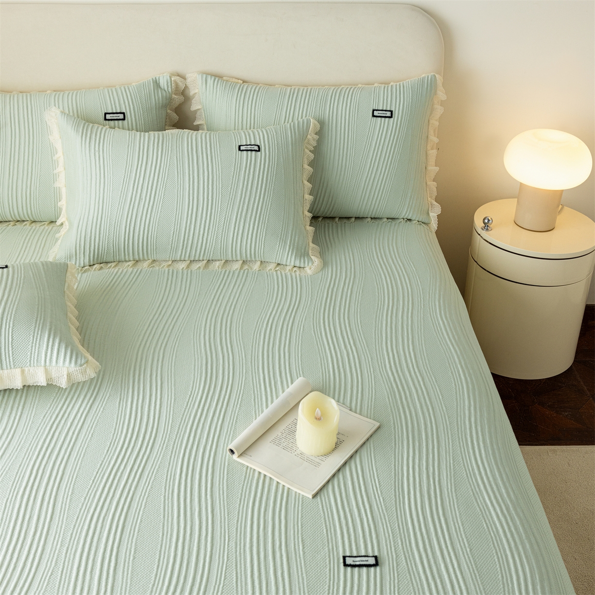 91家纺网 家纺一手货源 找家纺 （总）赛丽雅 2026春夏新款480克A类PE聚乙烯提花冰豆豆凉感床裙款凉席三件套席子空调软席