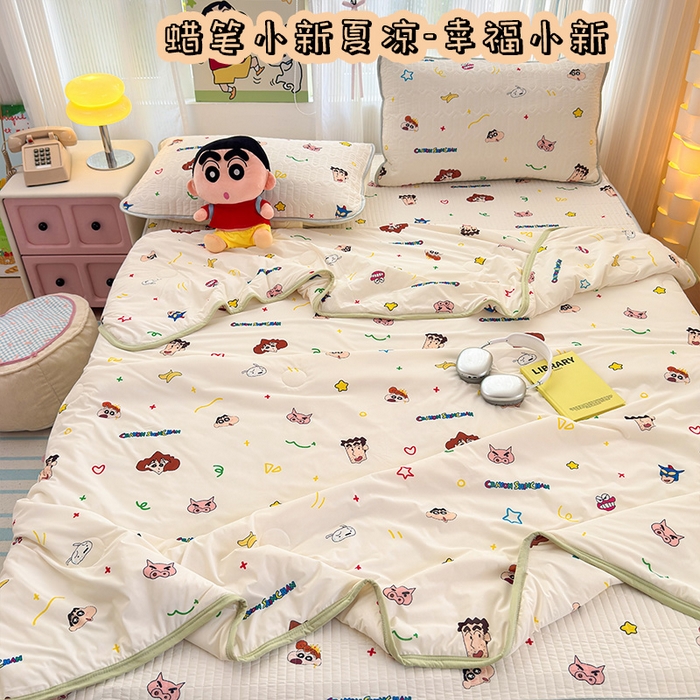 桃子家居 2026新款A类蜡笔小新授权数码印花小冰皮仿锦氨凉感凉席夏被组合夏被四件套 蜡笔小新夏凉-幸福小新