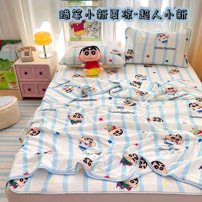 桃子家居 2026新款A类蜡笔小新授权数码印花小冰皮仿锦氨凉感凉席夏被组合夏被四件套 蜡笔小新夏凉-超人小新
