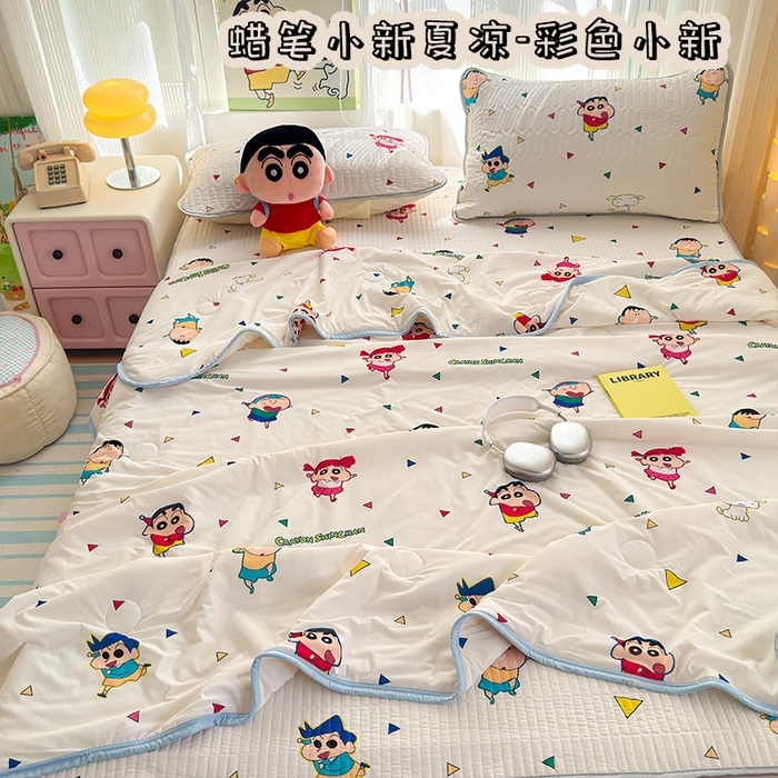 桃子家居 2026新款A类蜡笔小新授权数码印花小冰皮仿锦氨凉感凉席夏被组合夏被四件套 蜡笔小新夏凉彩色小新