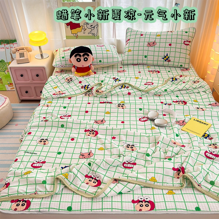 桃子家居 2026新款A类蜡笔小新授权数码印花小冰皮仿锦氨凉感凉席夏被组合夏被四件套 蜡笔小新夏凉-元气小新